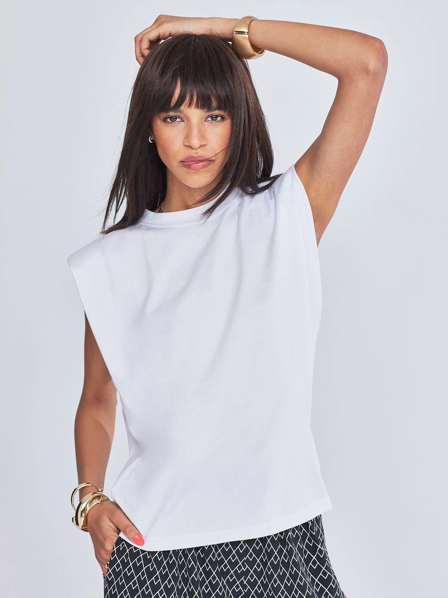 Alyce Short-Sleeve Shoulder-Pad Top