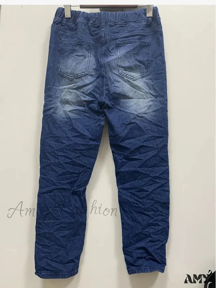 Amy Fashion - High Waisted Stretchy Cargo Denim Trendy Hole Button Waist Pants Jean