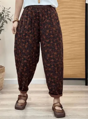 Babakud Women Autumn Vintage Floral Cotton Linen Harem Pants