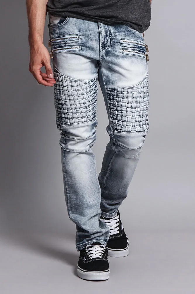 Basket Weave Biker Jeans