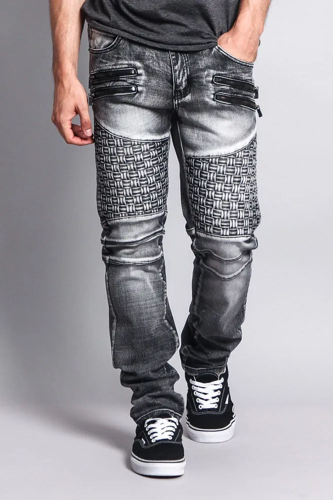 Basket Weave Biker Jeans