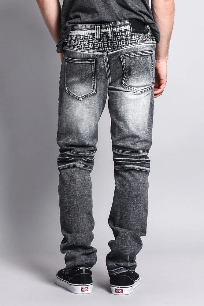 Basket Weave Biker Jeans