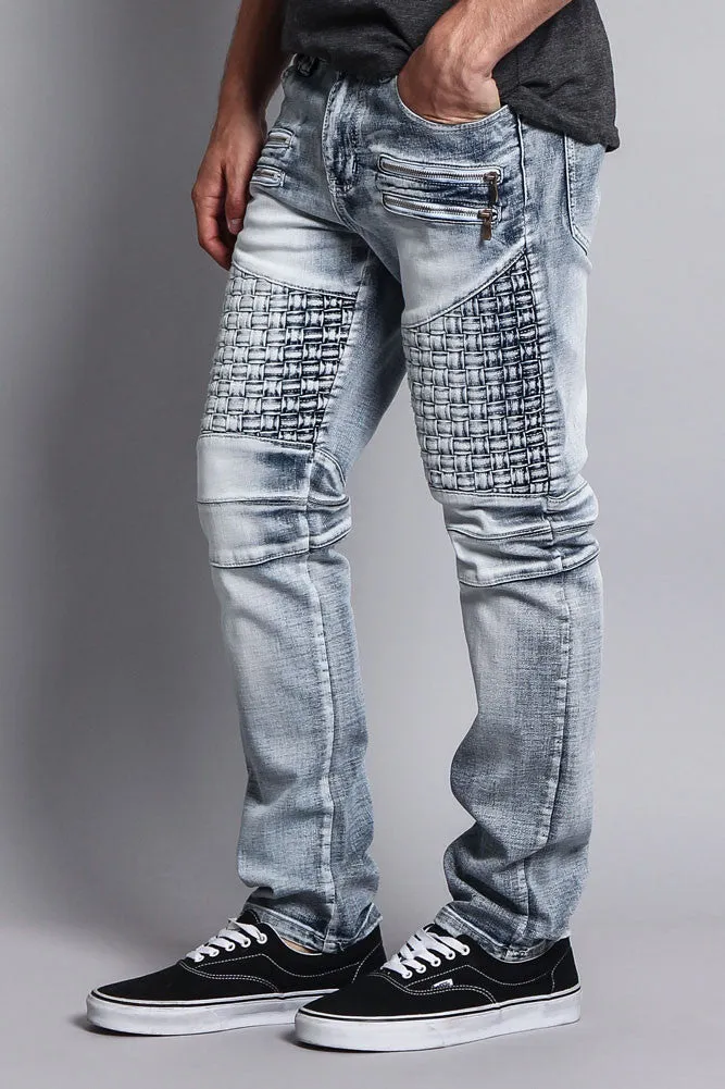 Basket Weave Biker Jeans