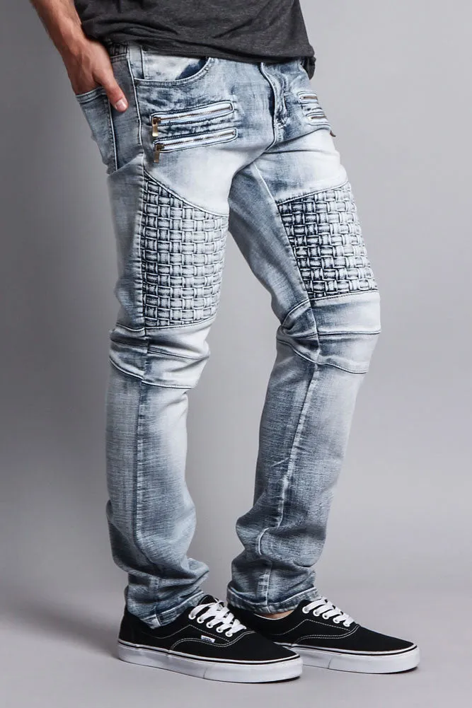 Basket Weave Biker Jeans