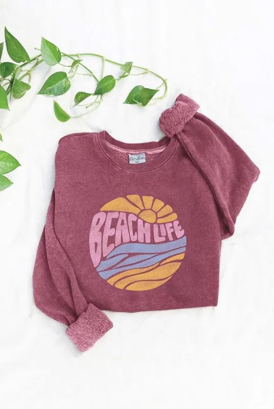 BEACH LIFE Mineral Washed Graphic Sweatshirt Unisex Fleece Pullover