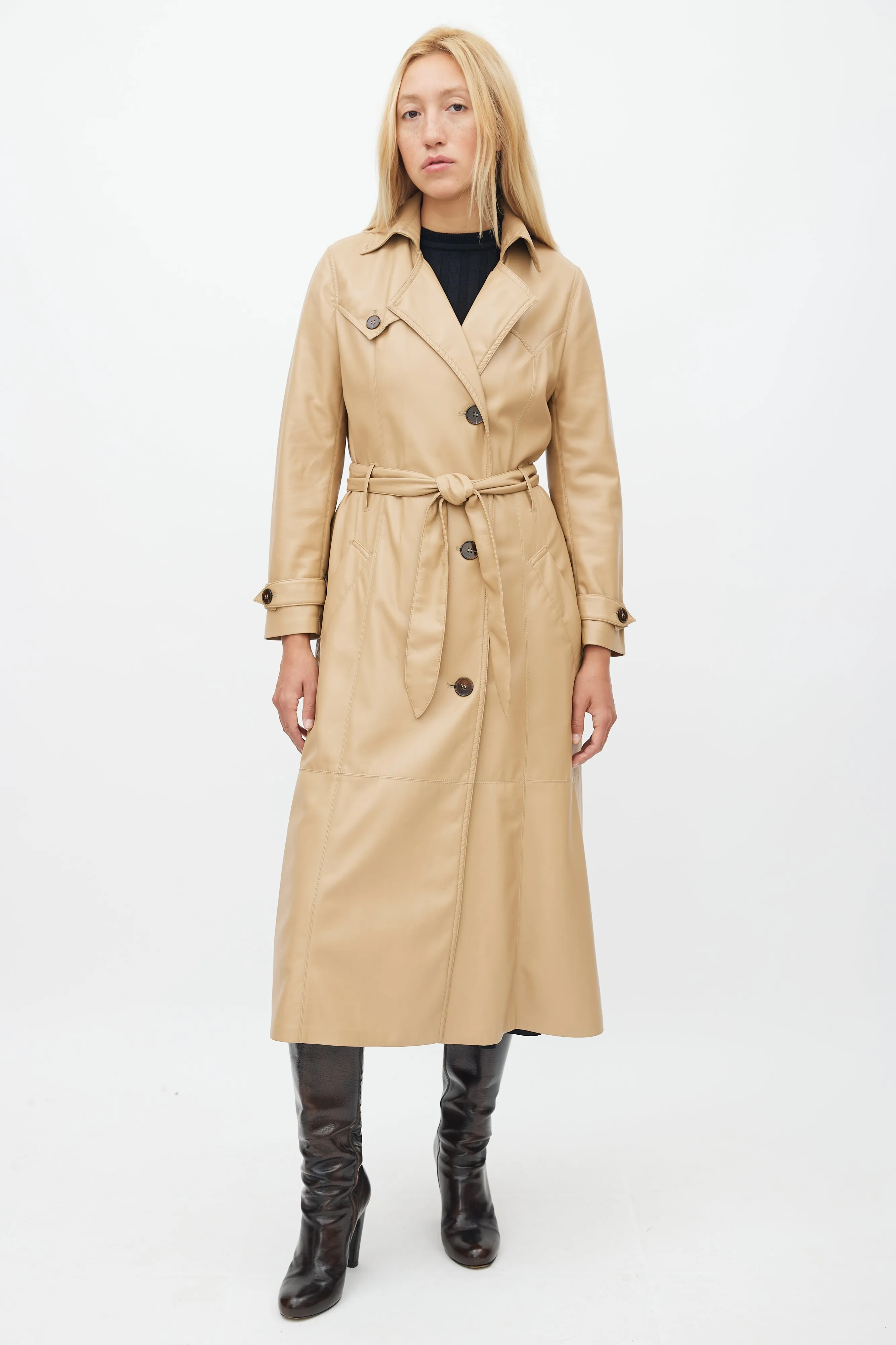 Beige Faux Leather Trench Coat