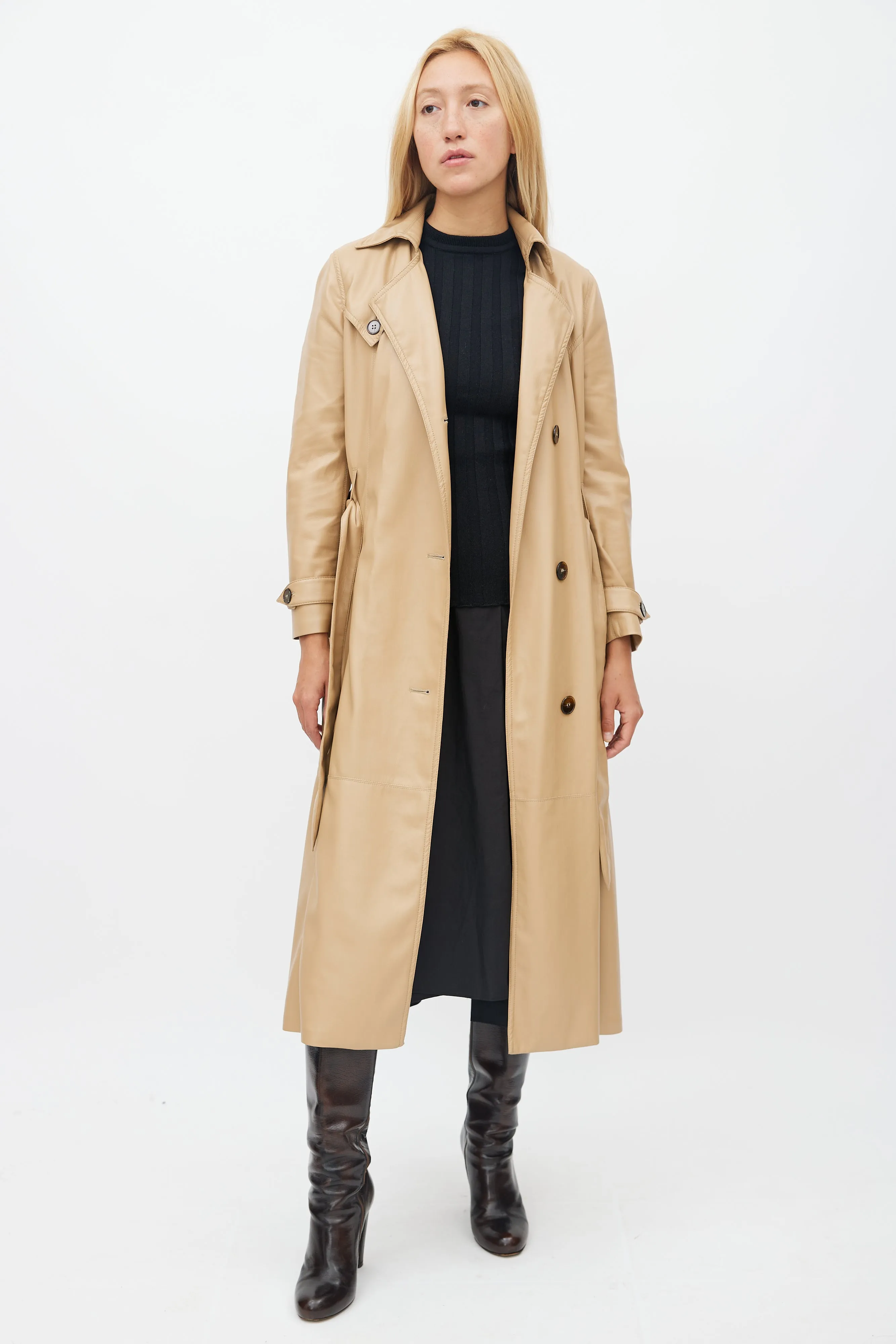 Beige Faux Leather Trench Coat