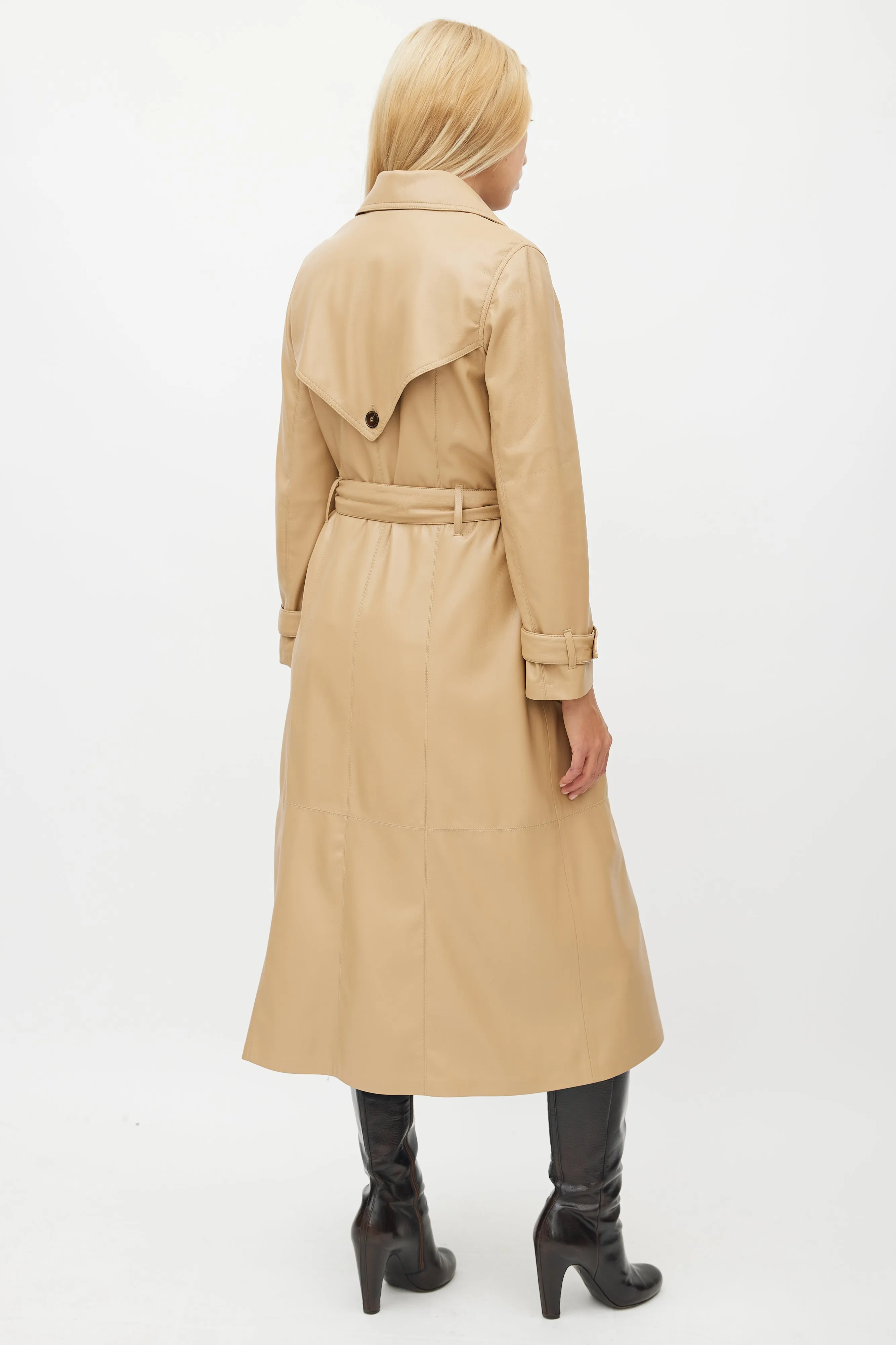 Beige Faux Leather Trench Coat