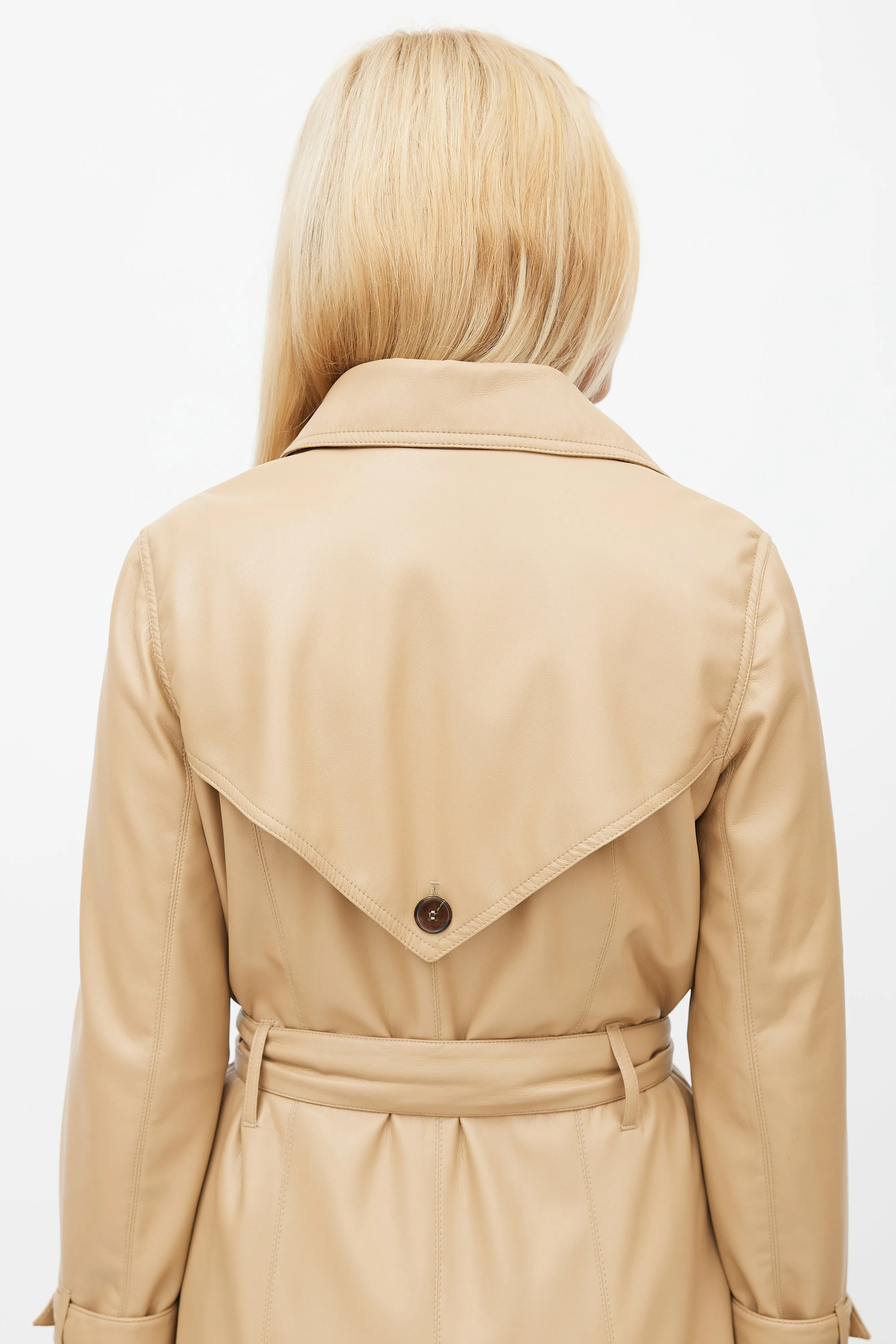 Beige Faux Leather Trench Coat