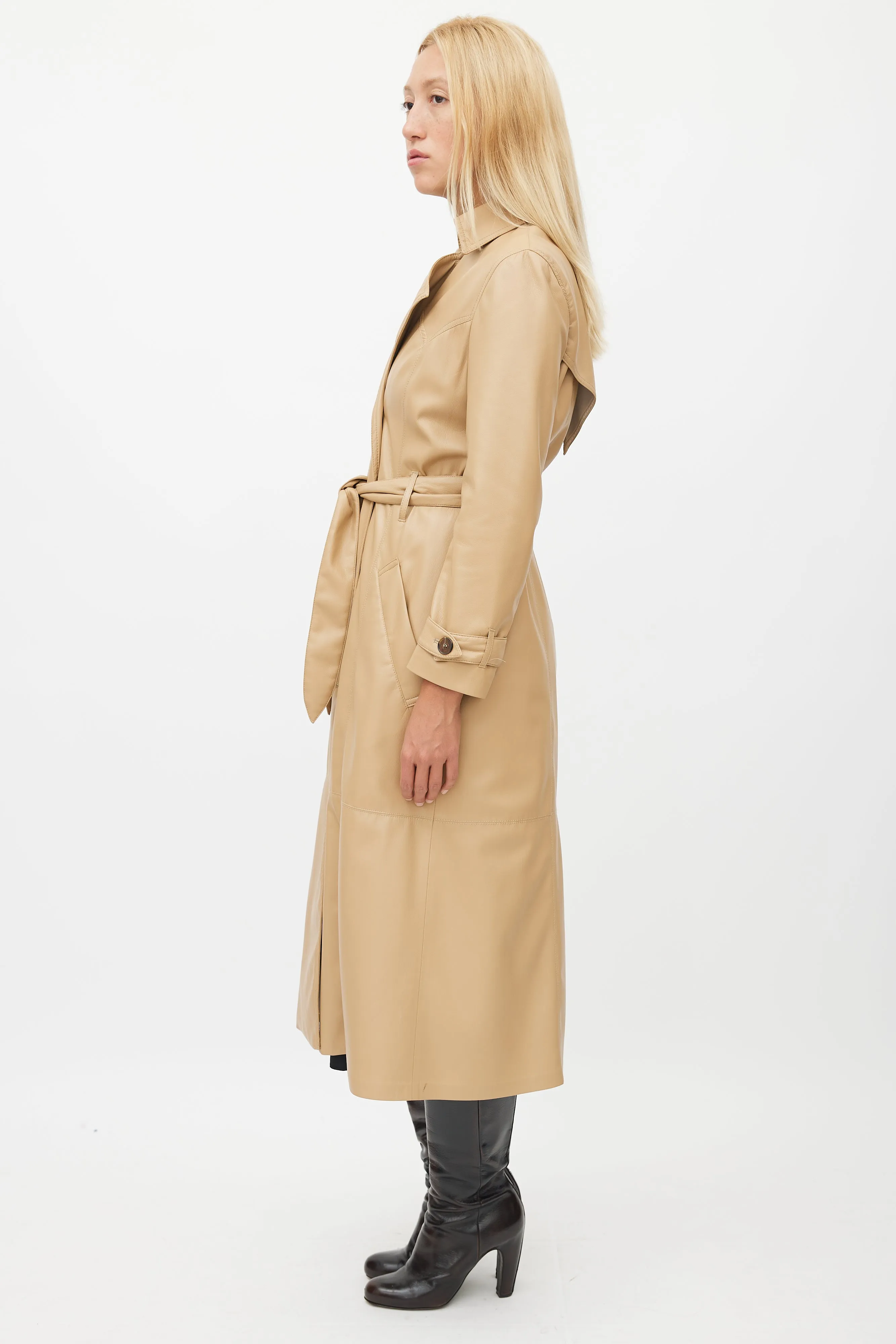 Beige Faux Leather Trench Coat