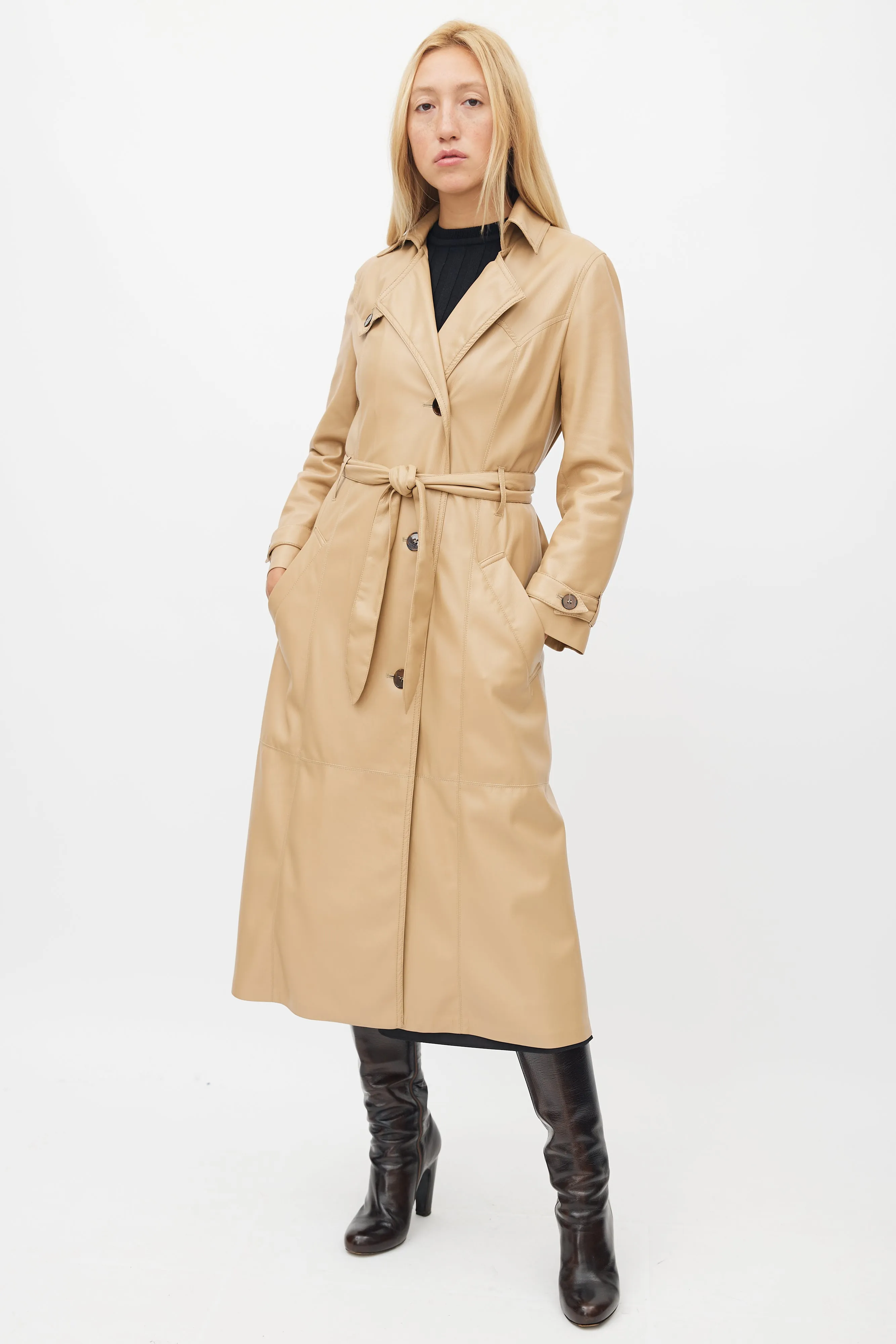 Beige Faux Leather Trench Coat