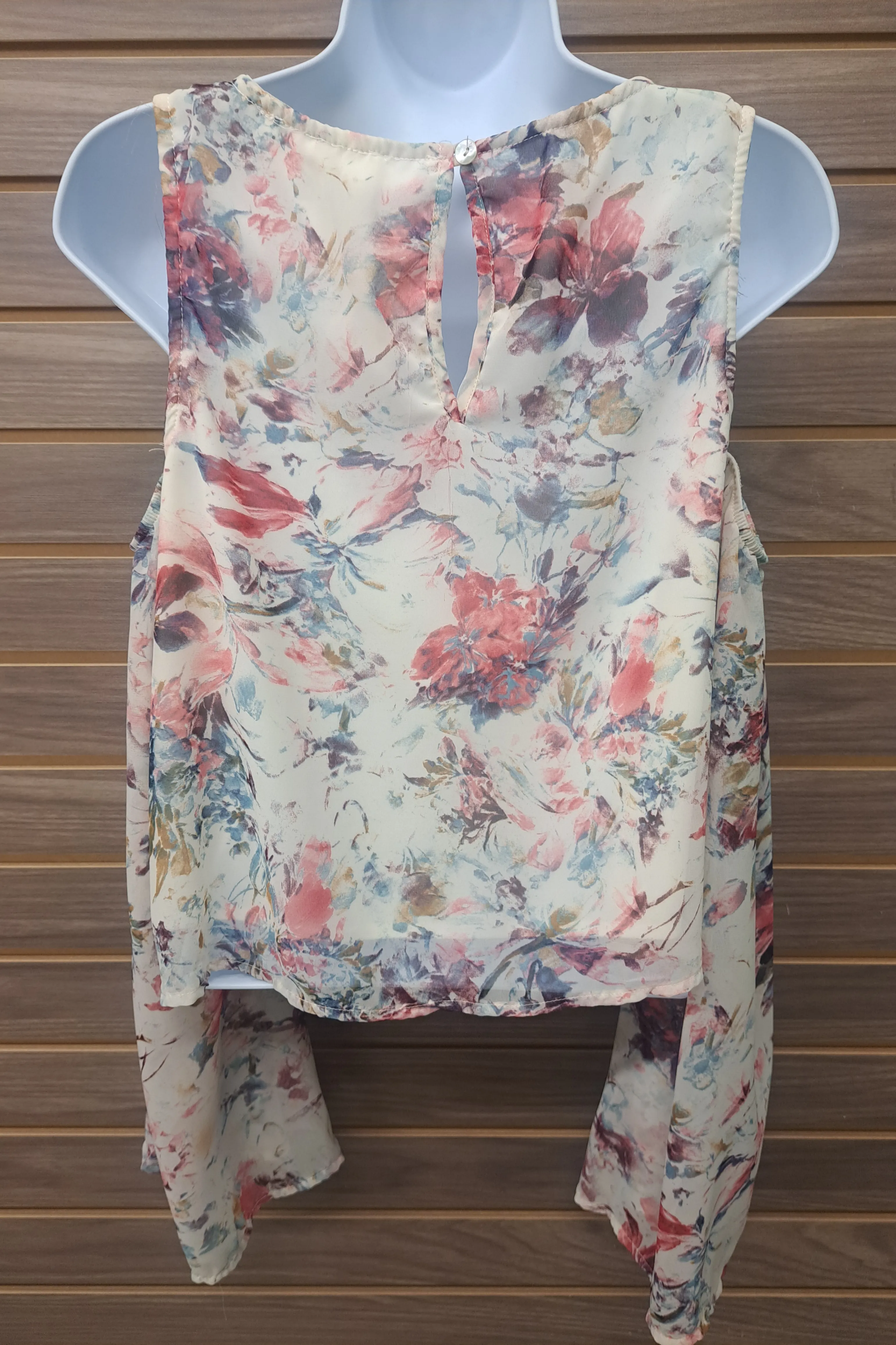 Bell sleeve floral cold shoulder 1 button back