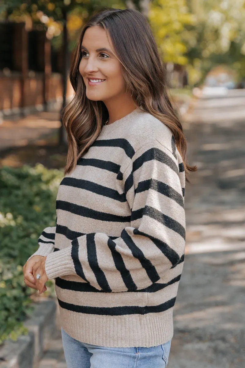 Black and Mocha Striped Pullover Sweater - DOORBUSTER