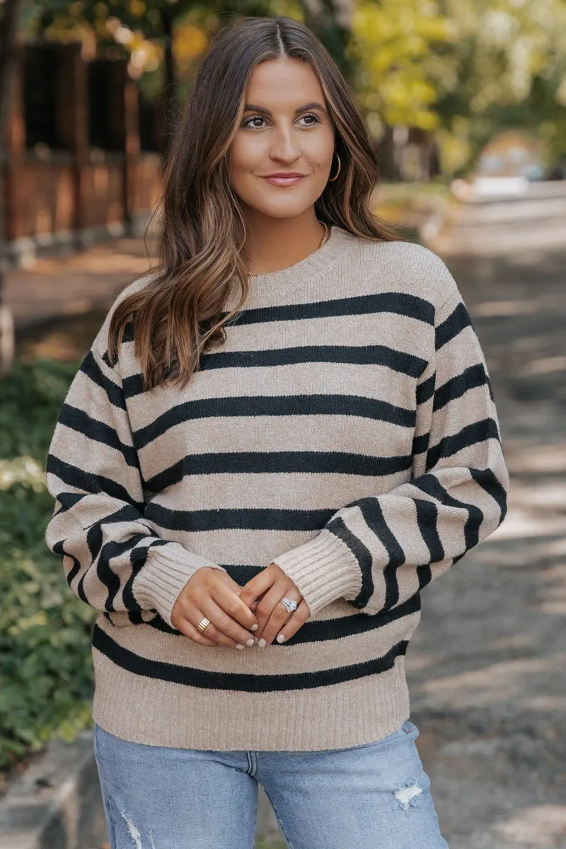 Black and Mocha Striped Pullover Sweater - DOORBUSTER