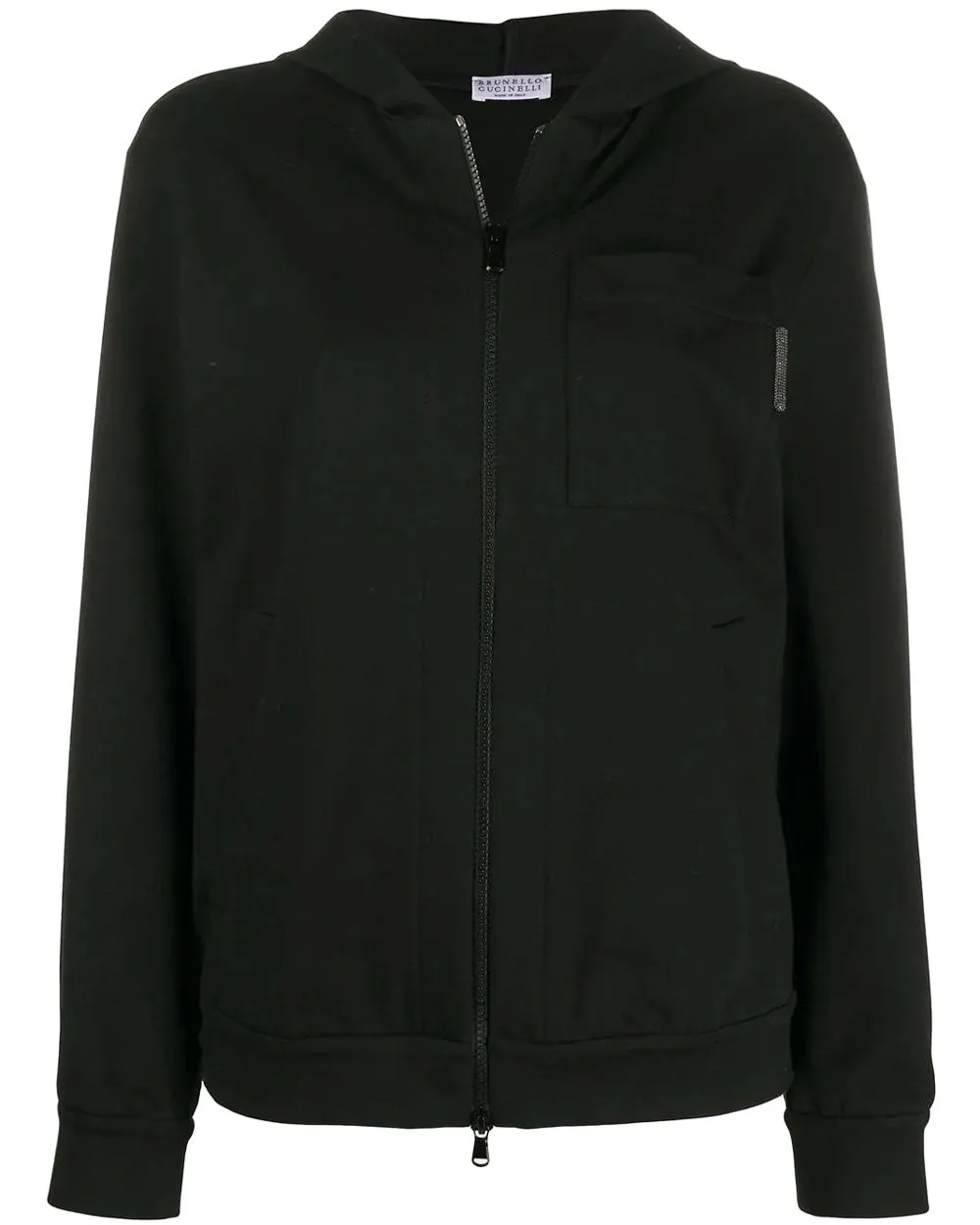 Black Front Zip Felpa Hoodie