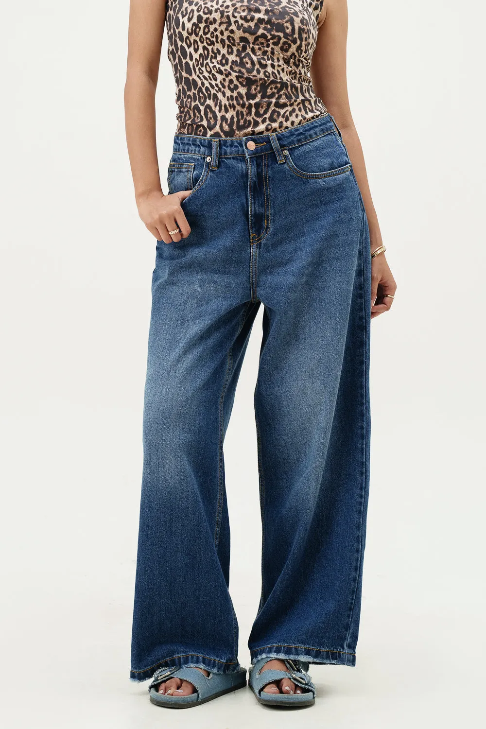 Blue Topaz Wide Cropped Jeans