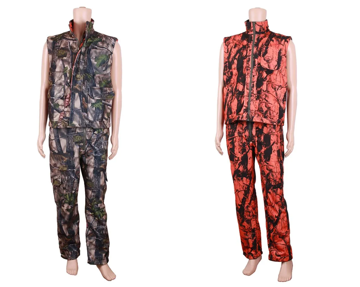 Both Sides Wood Land Camo Hunting Vest Pants L