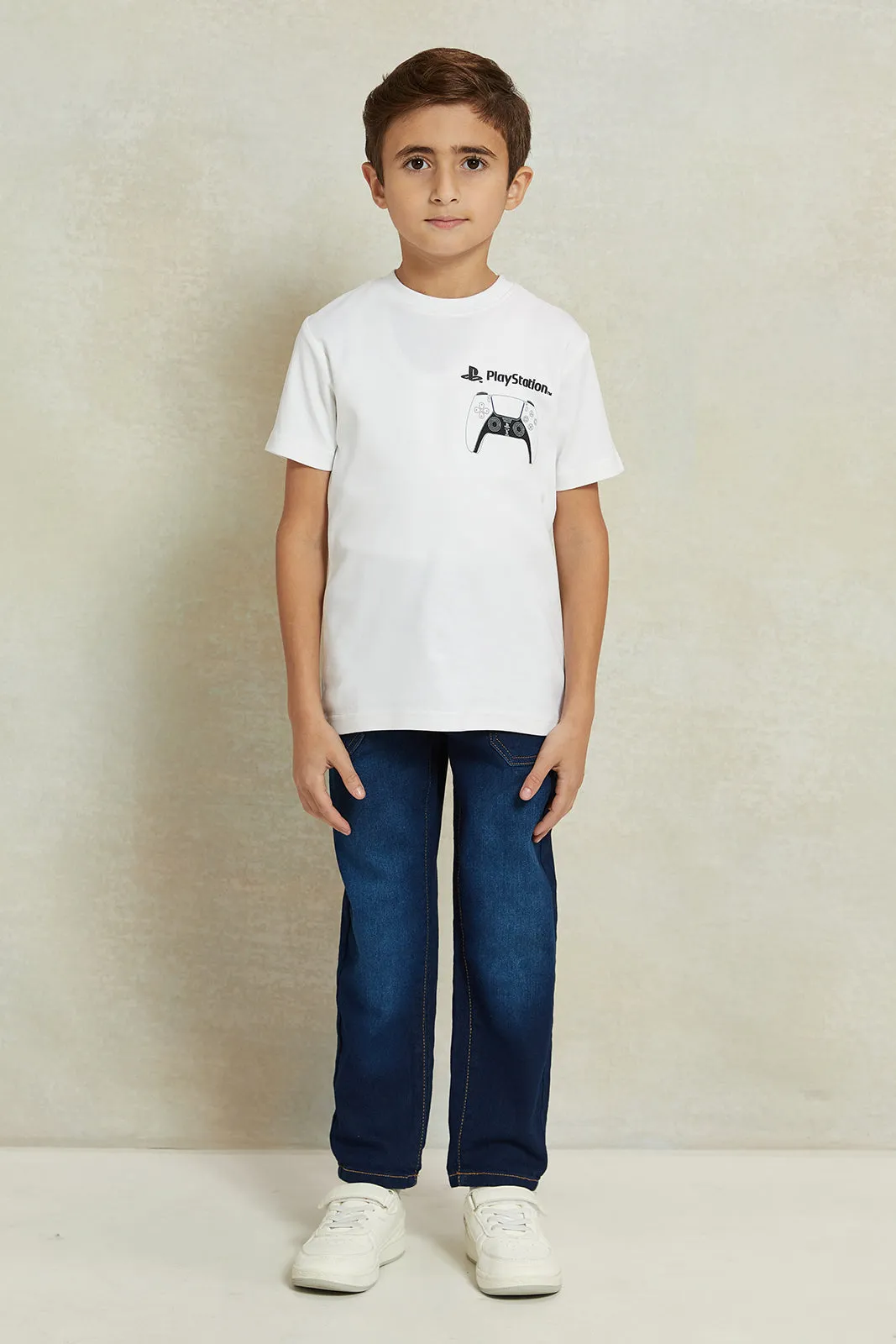 Boys Navy Solid Jeans