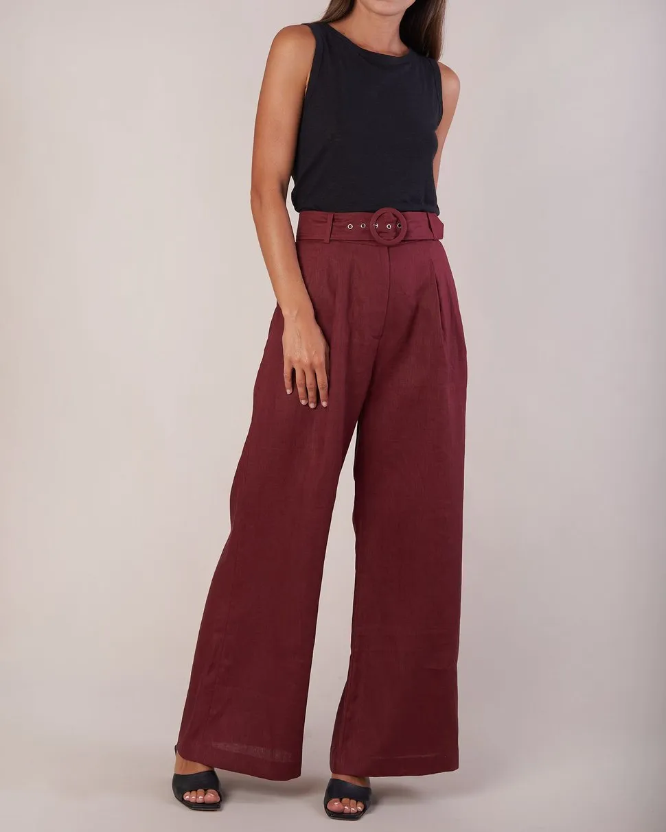 Bridgette Linen Pants (Merlot)