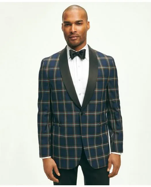 Brooks Brothers Men's Classic Fit Wool Tartan Dinner Jacket Navy