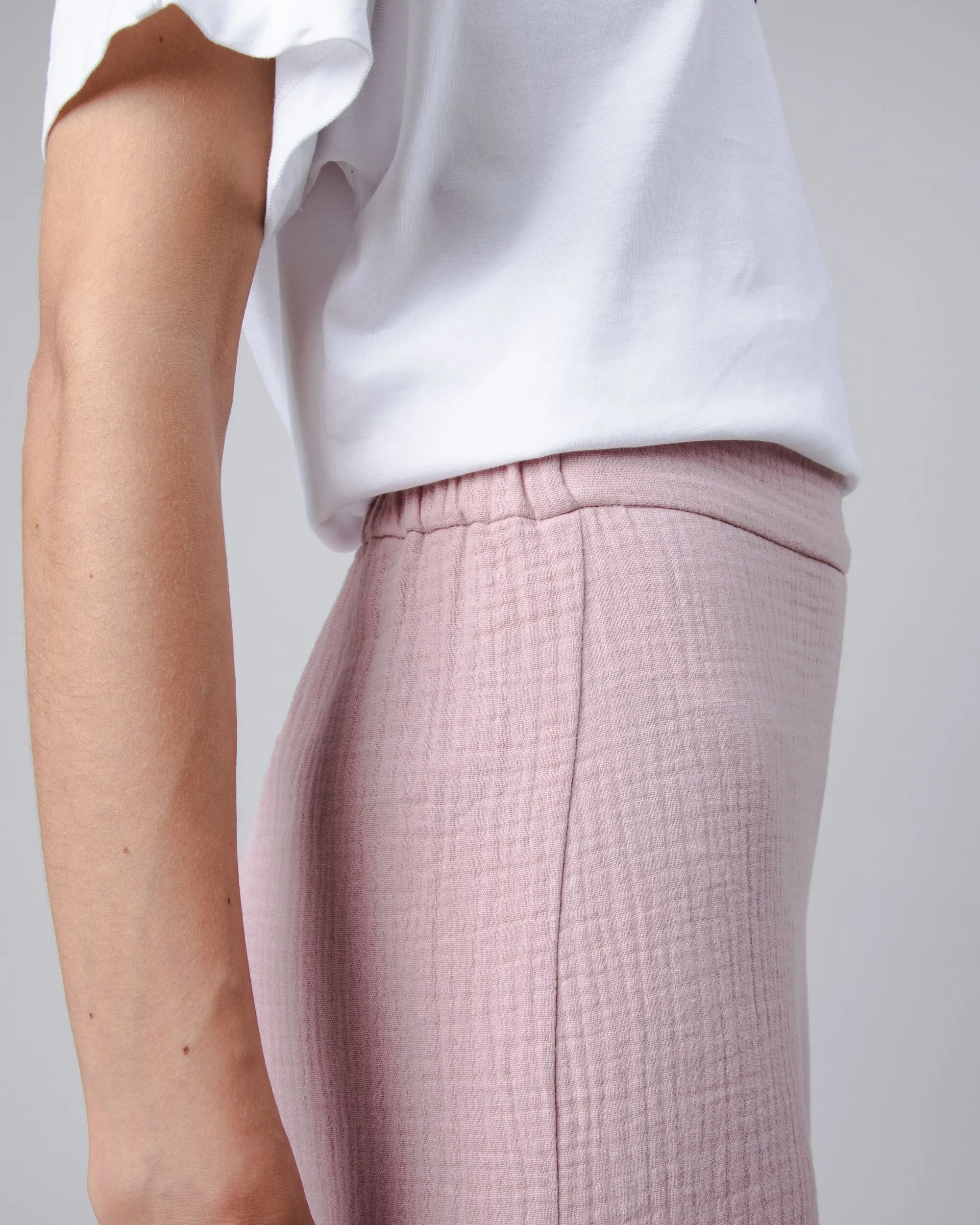 Bubble Wide Leg Cotton Pants Light Pink