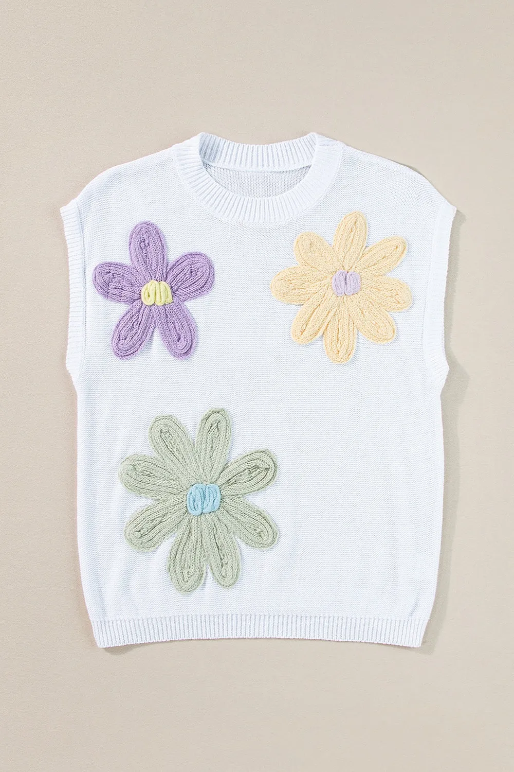 Crochet Flower Round Neck Sweater Vest - 3 Colors