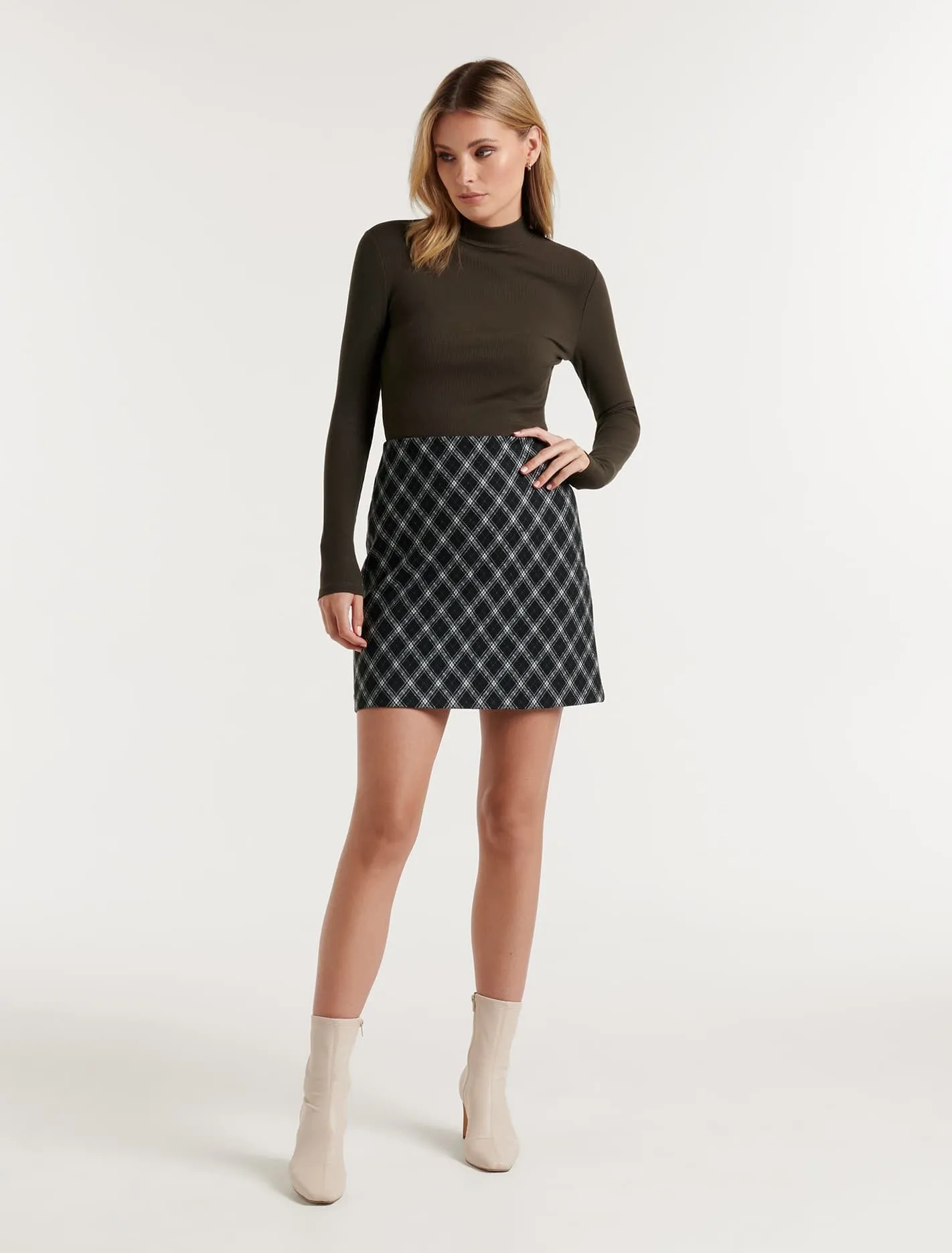 Dana Diagonal Check Mini Skirt