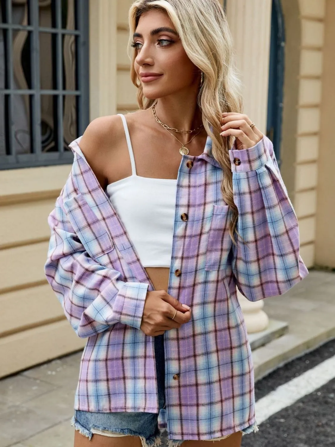 Elena Plaid Collared Neck Long Sleeve Shirt - 7 Styles