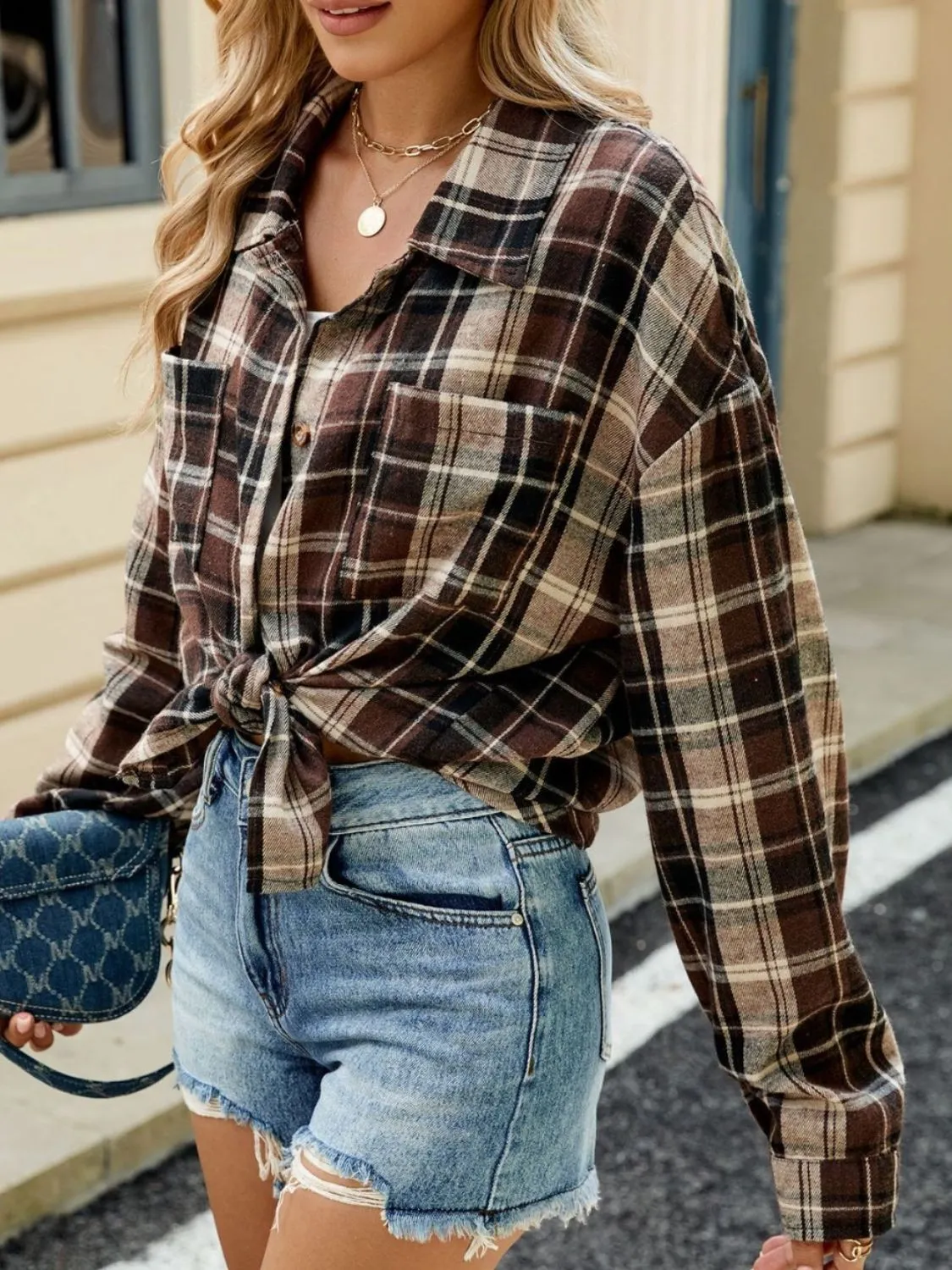 Elena Plaid Collared Neck Long Sleeve Shirt - 7 Styles