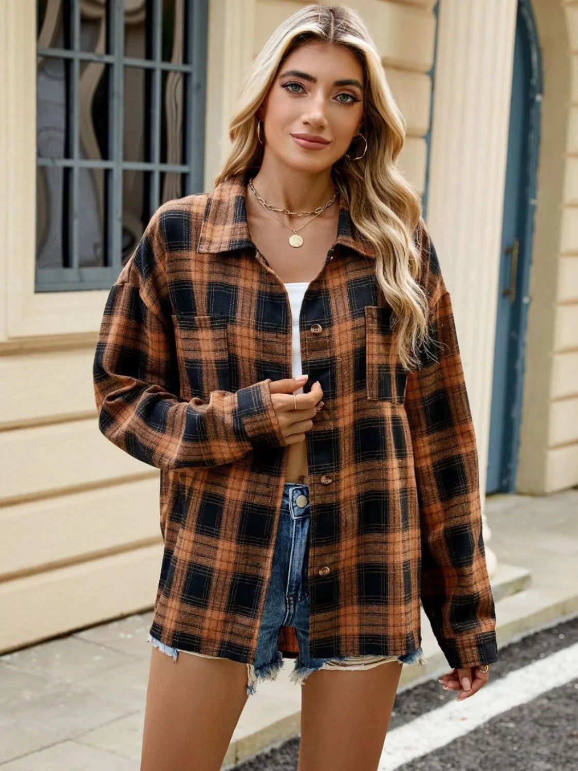 Elena Plaid Collared Neck Long Sleeve Shirt - 7 Styles