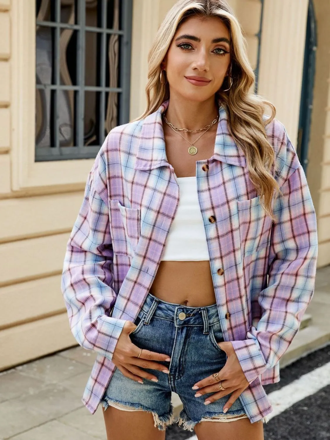 Elena Plaid Collared Neck Long Sleeve Shirt - 7 Styles