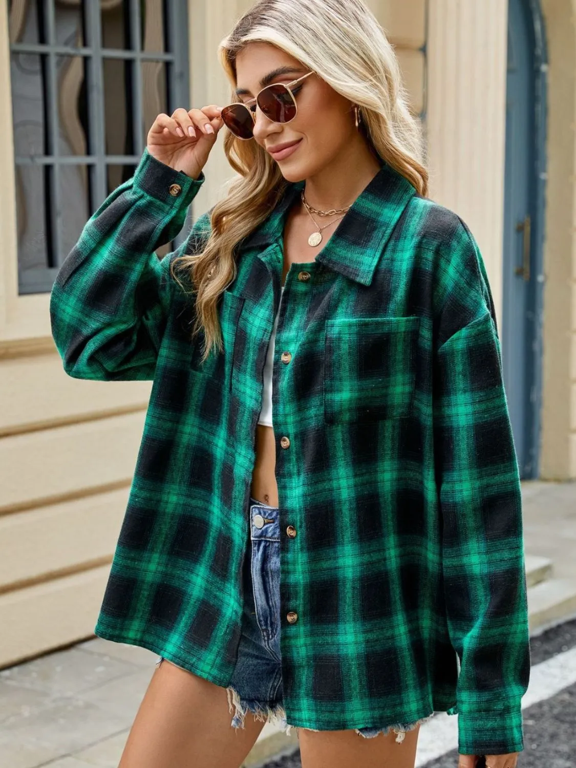 Elena Plaid Collared Neck Long Sleeve Shirt - 7 Styles