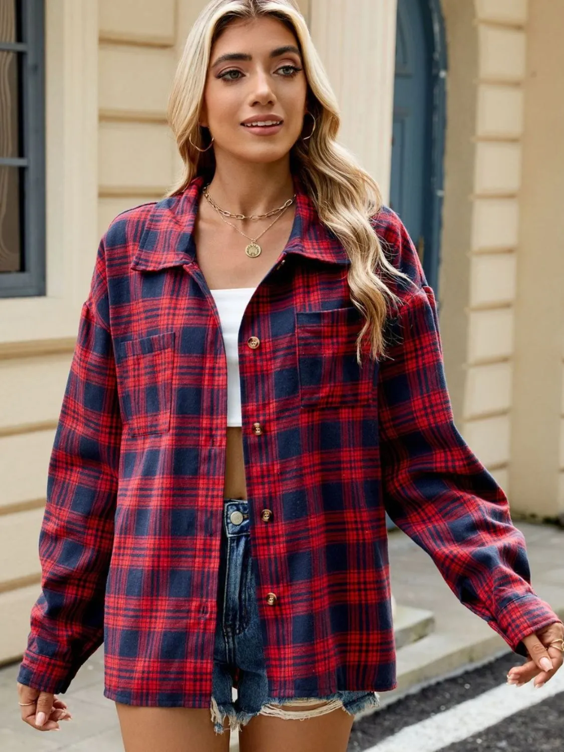 Elena Plaid Collared Neck Long Sleeve Shirt - 7 Styles