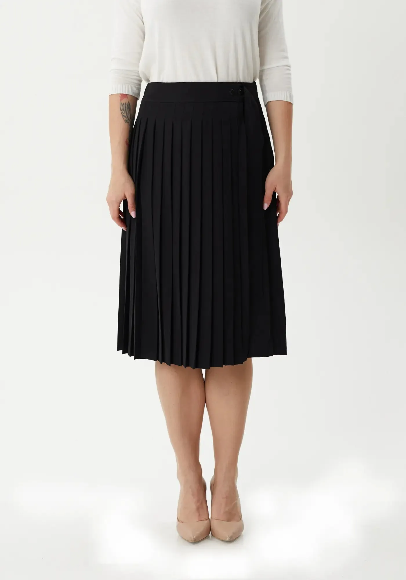 Flared Pleated Modern Elegant Below The Knee Skirt for Women