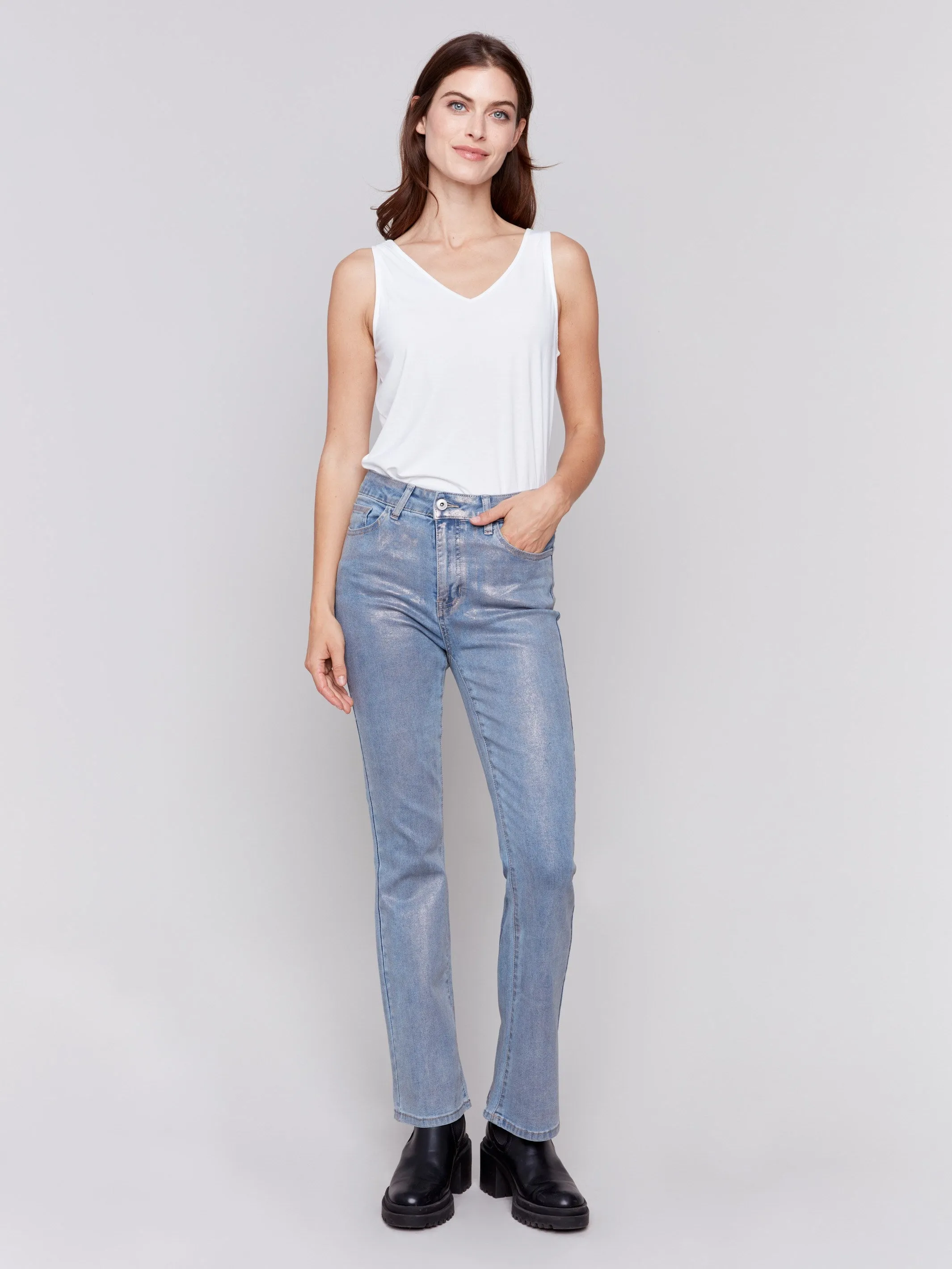 Foiled Bootcut Jeans - Silver Blue