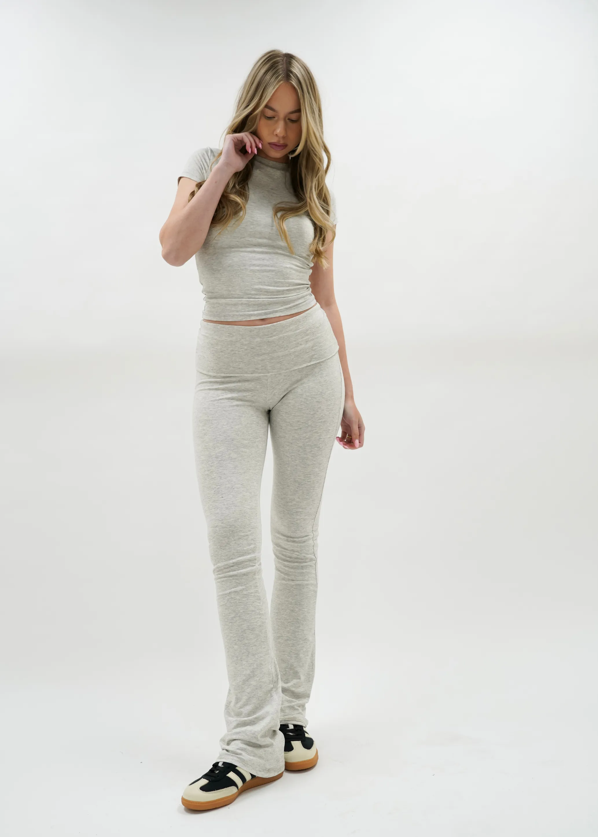 Fold-over flared pants extra light grey melange (TALL)