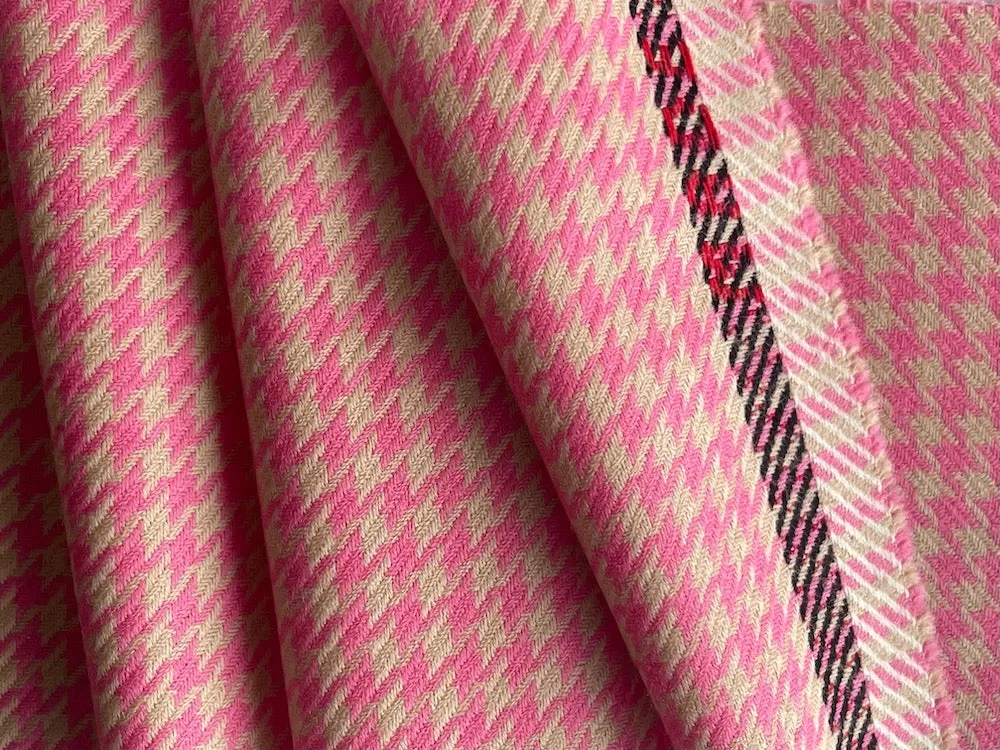 French Pink & Warm Camel Hounds-Tooth Virgin Wool Twill (Made in Italy)