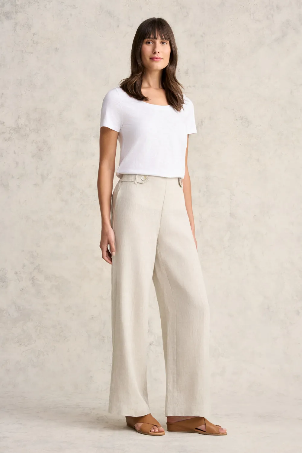 Full Length Waist Tab Linen Pant - Natural Cross Dye