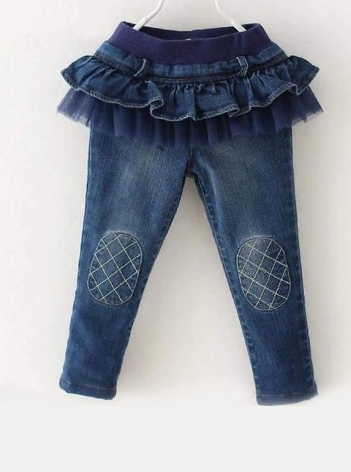 Girls Ruffled Tutu Knee Patch Jeans