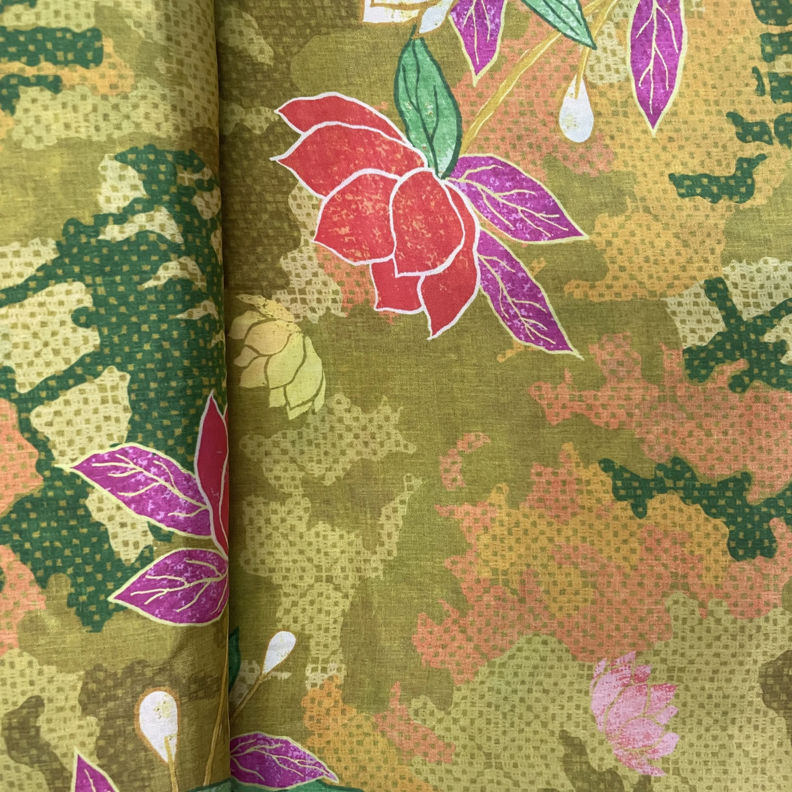 Green Floral Print Crepe Fabric 18033