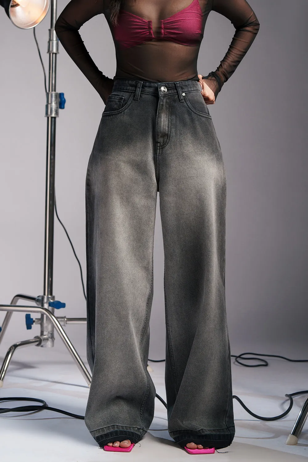 Grey Fusion Wide Leg Jeans