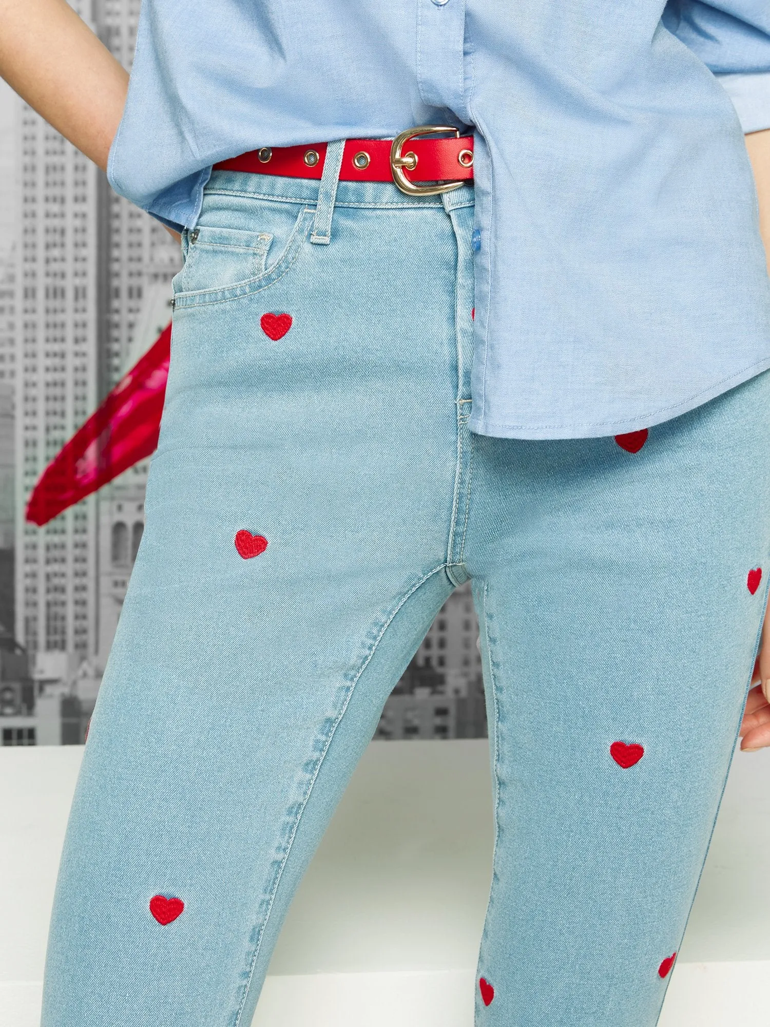 High-Waisted Super-Skinny Jeans - Heart-Print