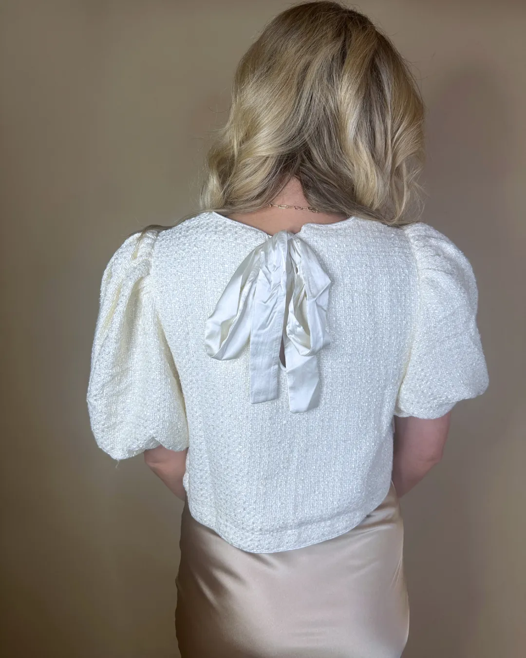 Ivory Textured Puff Sleeve Top