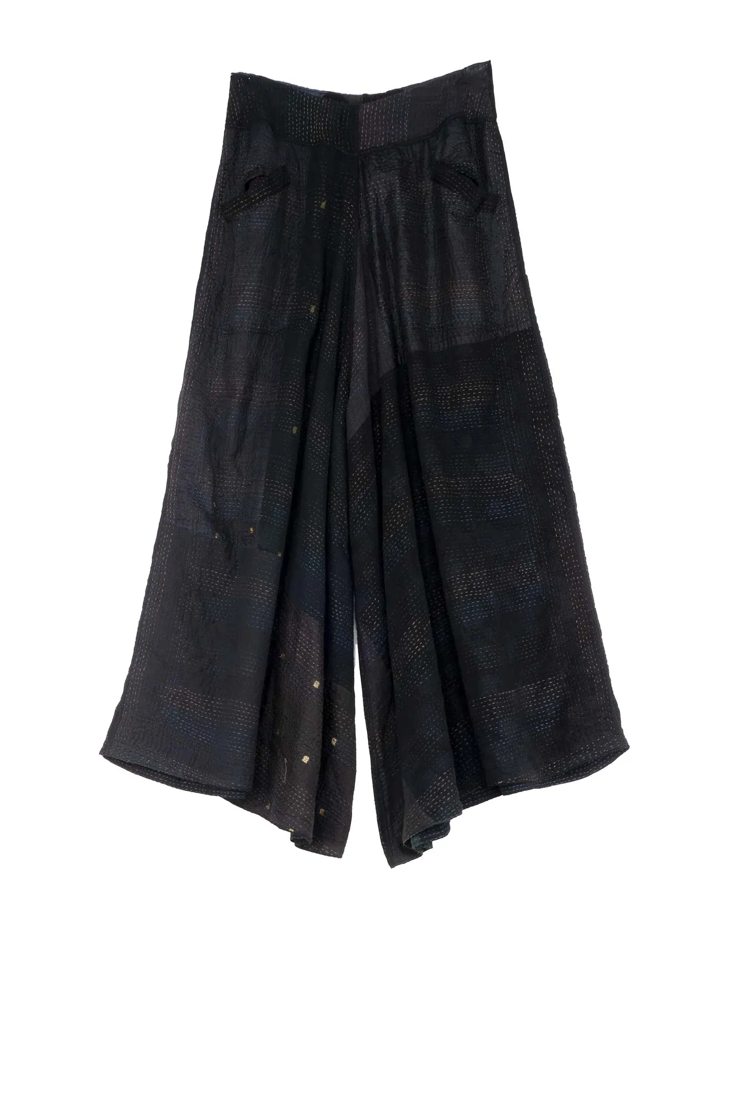 JAIPUR PATCH KANTHA WIDE LEG PANTS - jp2623-blk -