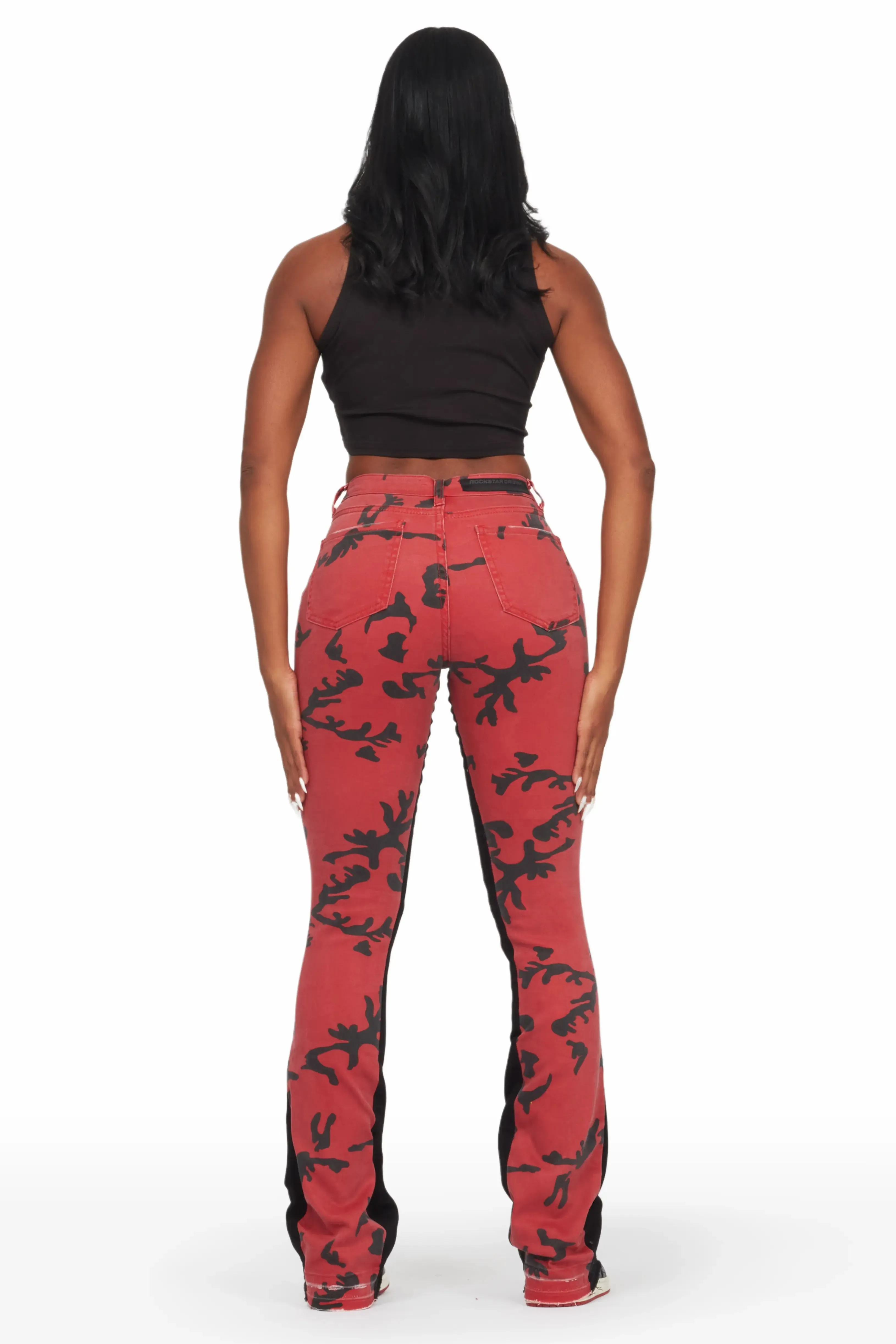 Khaleesy Red Camo Stacked Flare Jean