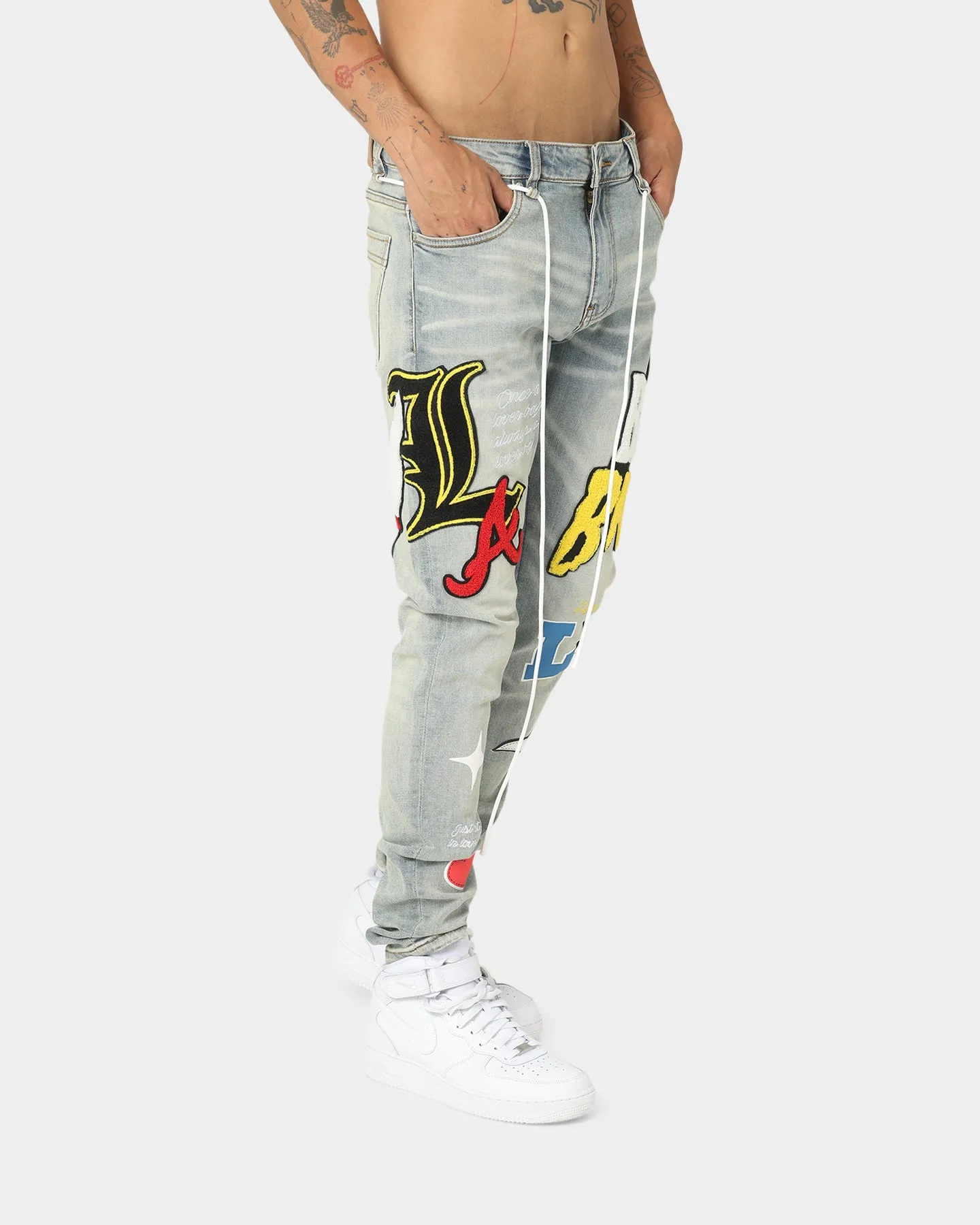 Lifted Anchors Boulevard Puff Print Jeans Blue Wash