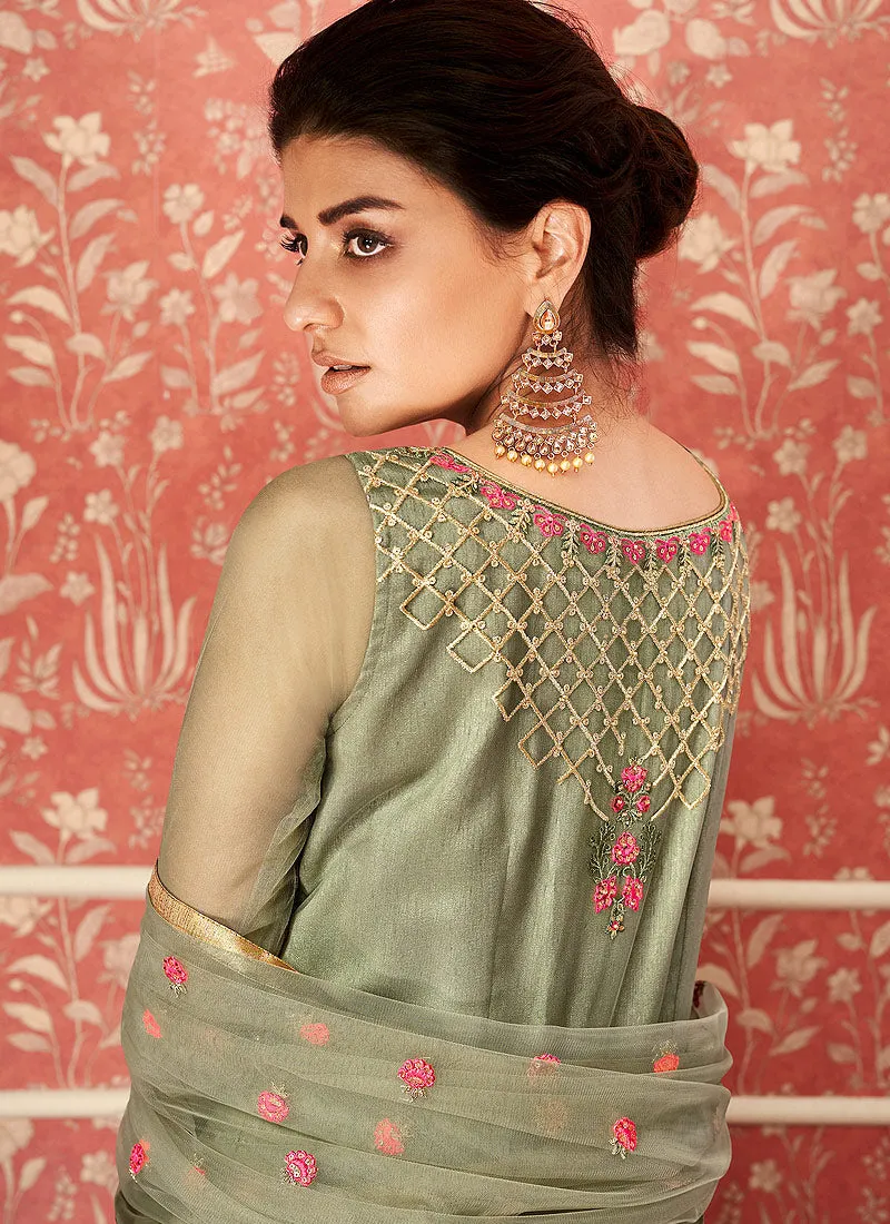 Light Green Multi Embroidered Indian Anarkali Suit