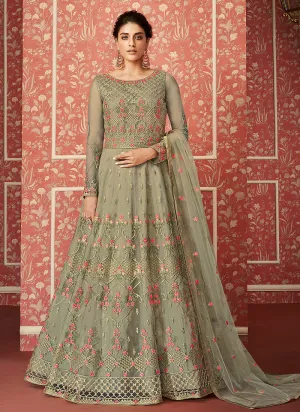 Light Green Multi Embroidered Indian Anarkali Suit