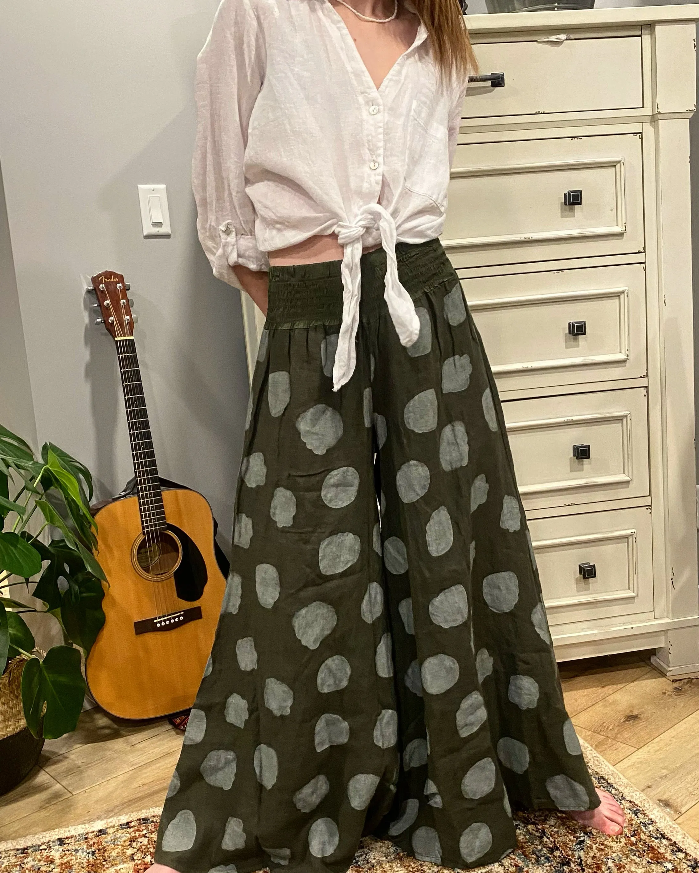 Linen Polka Dot Pant Army