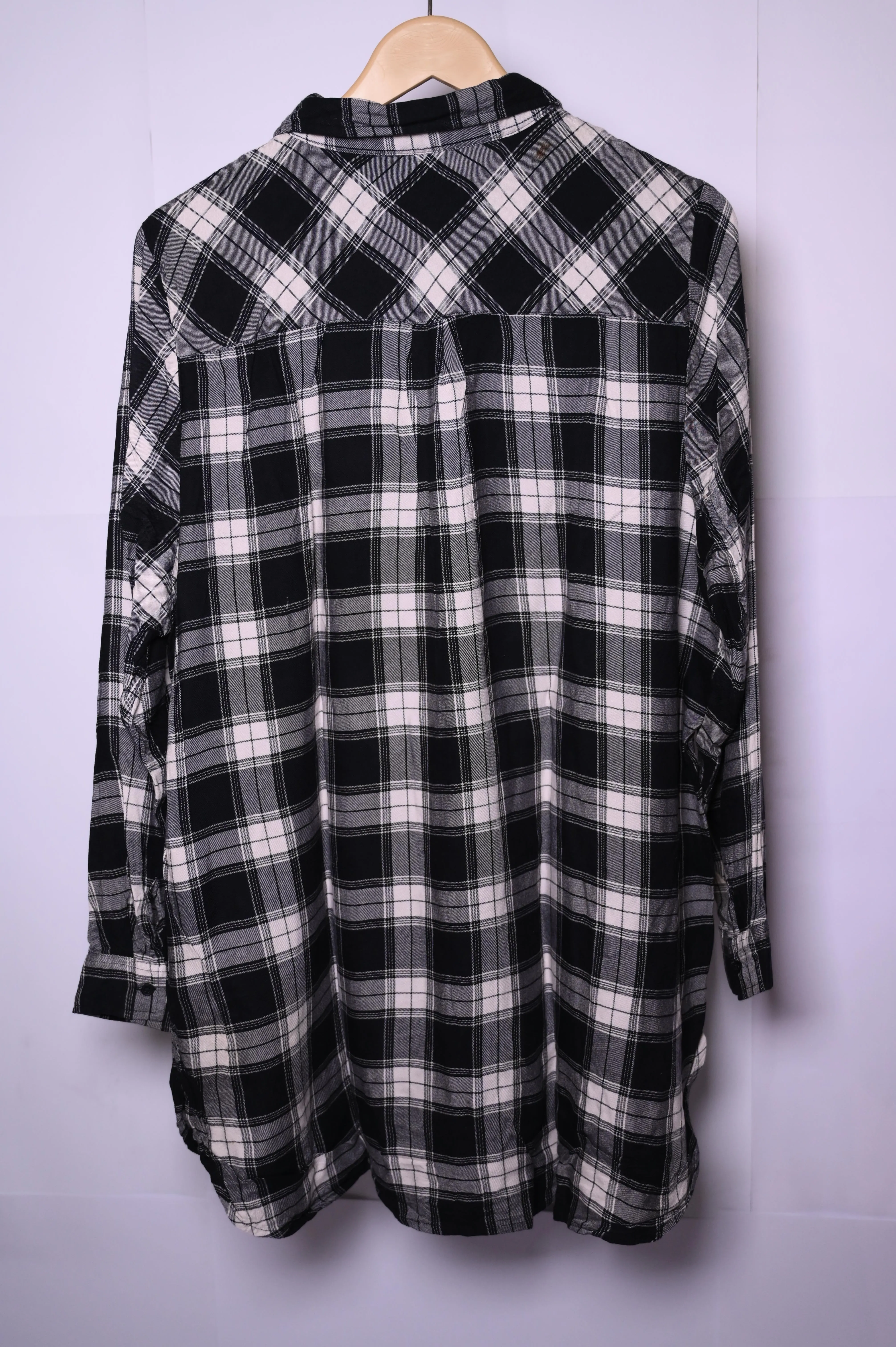 M&S XL Black and White Check Button-Down Blouse